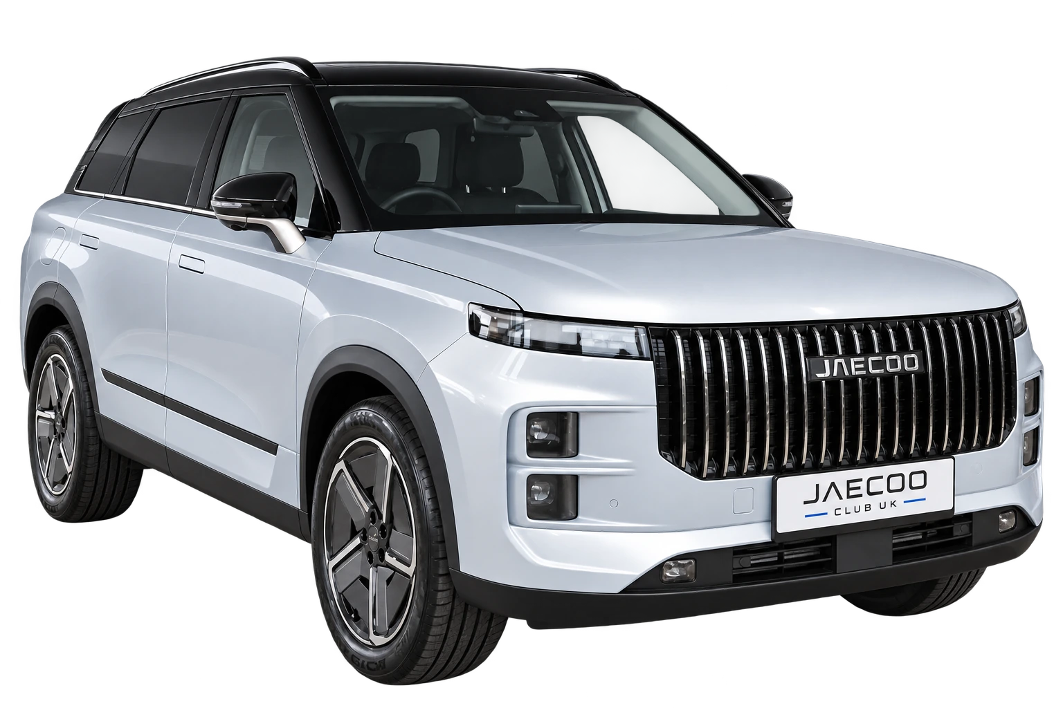 Silver UK-spec JAECOO 7 cutout with a JAECOO Club UK number plate