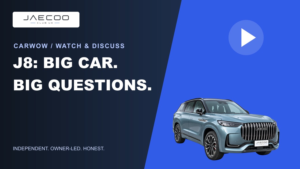 JAECOO Club video guide graphic: J8: BIG CAR. BIG QUESTIONS.