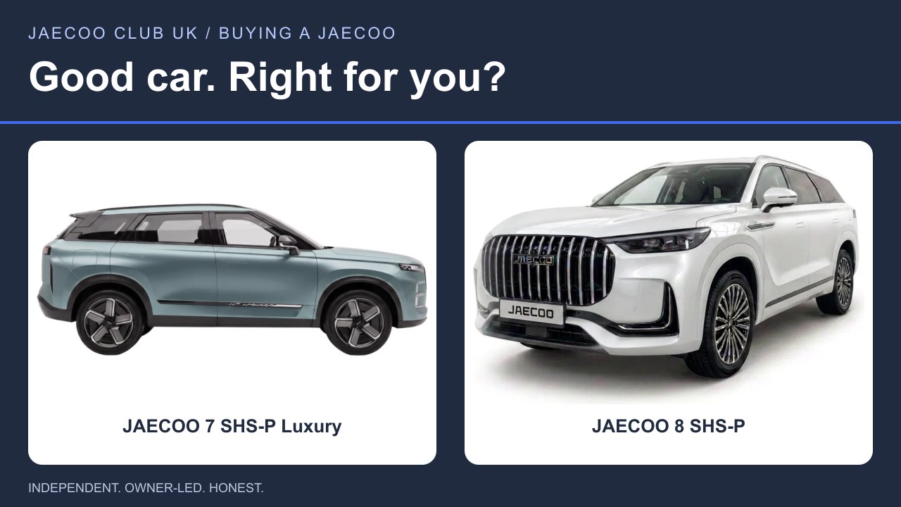 JAECOO 7 SHS-P Luxury and JAECOO 8 SHS-P — Good car. Right for you?