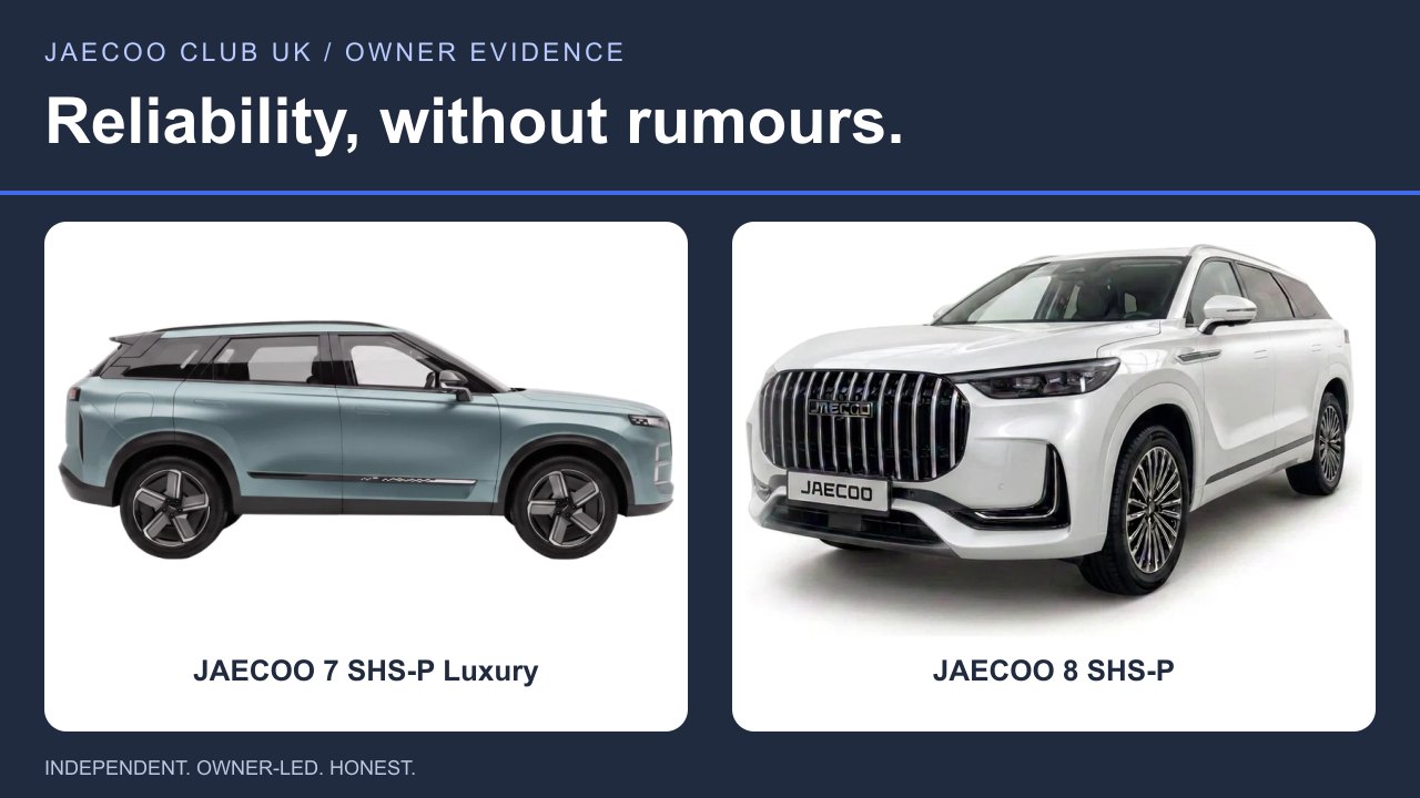 JAECOO 7 SHS-P Luxury and JAECOO 8 SHS-P — Reliability, without rumours.