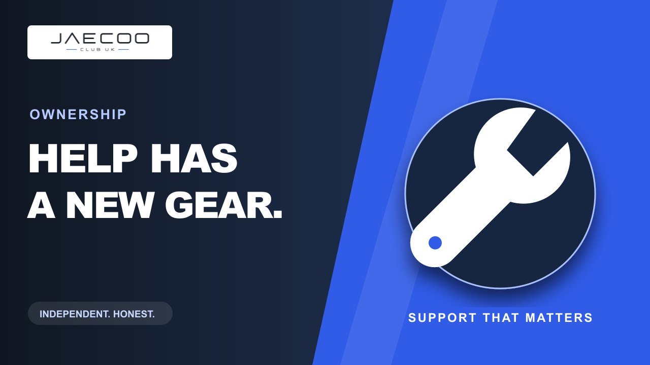 JAECOO Club editorial graphic: HELP HAS A NEW GEAR.